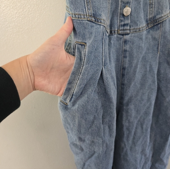 Forever 21 Denim Loose Wide Leg Overalls Jumpsuit Stretch Women's Size S - Picture 4 of 12